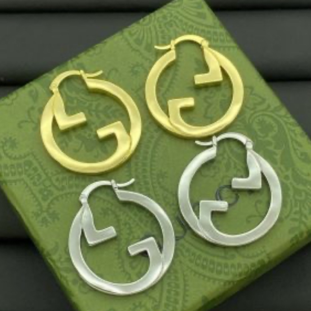Silver Blonde Cut Out G Gucci Look Hoop Earrings
